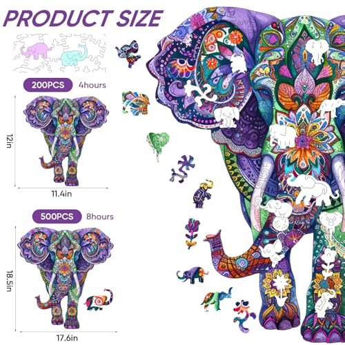 Qiuenisray Wooden Puzzles for Adults Elephant Jigsaw Puzzles 200 Pieces FSC Certified Wall Decor Unique Shape Animal Adult Puzzles Creative Gift for Family Game 124x114 in - Image 5