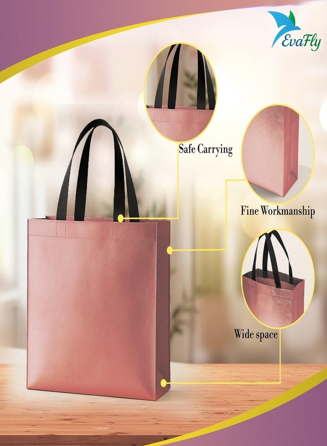 Evafly أكياس هدايا إيفافلاي متوسطة الحجم، عبوة من 20 كيسًا: الطول 13 × العرض 12 × العمق 4 بوصات | قابلة لإعادة الاستخدام، مصنوعة من قماش غير منسوج لامع مغلف بطبقة معدنية | هدايا تذكارية لحفلات الحناء، أكياس من الجوت لهدايا التذكار، هدايا تذكارية لأعياد الميلاد - ذهبي وردي - Image 5