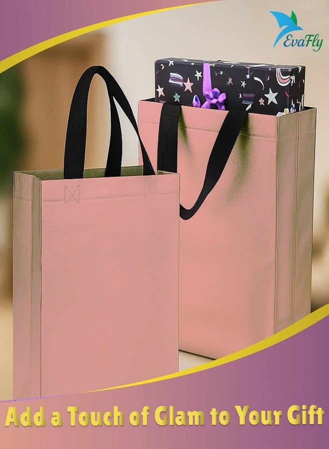 Evafly أكياس هدايا إيفافلاي متوسطة الحجم، عبوة من 20 كيسًا: الطول 13 × العرض 12 × العمق 4 بوصات | قابلة لإعادة الاستخدام، مصنوعة من قماش غير منسوج لامع مغلف بطبقة معدنية | هدايا تذكارية لحفلات الحناء، أكياس من الجوت لهدايا التذكار، هدايا تذكارية لأعياد الميلاد - ذهبي وردي - Image 4