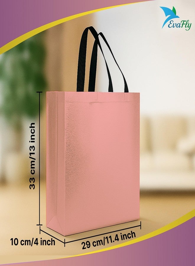 Evafly أكياس هدايا إيفافلاي متوسطة الحجم، عبوة من 20 كيسًا: الطول 13 × العرض 12 × العمق 4 بوصات | قابلة لإعادة الاستخدام، مصنوعة من قماش غير منسوج لامع مغلف بطبقة معدنية | هدايا تذكارية لحفلات الحناء، أكياس من الجوت لهدايا التذكار، هدايا تذكارية لأعياد الميلاد - ذهبي وردي - Image 2