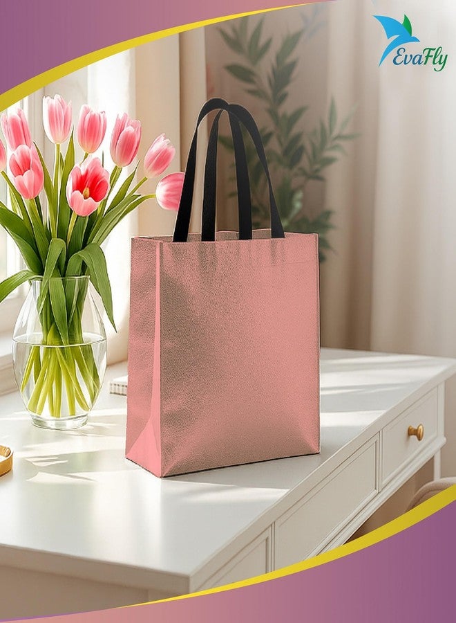 Evafly أكياس هدايا إيفافلاي متوسطة الحجم، عبوة من 20 كيسًا: الطول 13 × العرض 12 × العمق 4 بوصات | قابلة لإعادة الاستخدام، مصنوعة من قماش غير منسوج لامع مغلف بطبقة معدنية | هدايا تذكارية لحفلات الحناء، أكياس من الجوت لهدايا التذكار، هدايا تذكارية لأعياد الميلاد - ذهبي وردي - Image 3