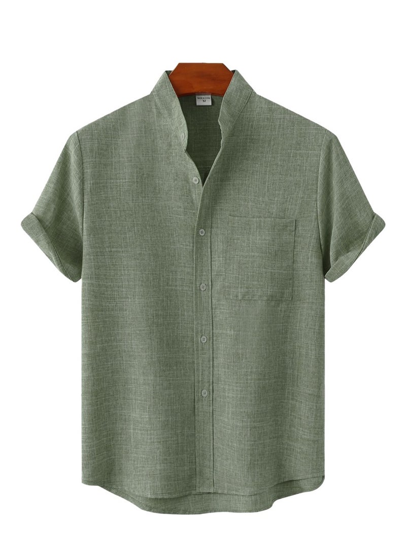 Summer new men's short-sleeved solid color men's shirt  - Image 1