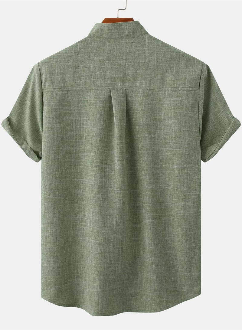 Summer new men's short-sleeved solid color men's shirt  - Image 3
