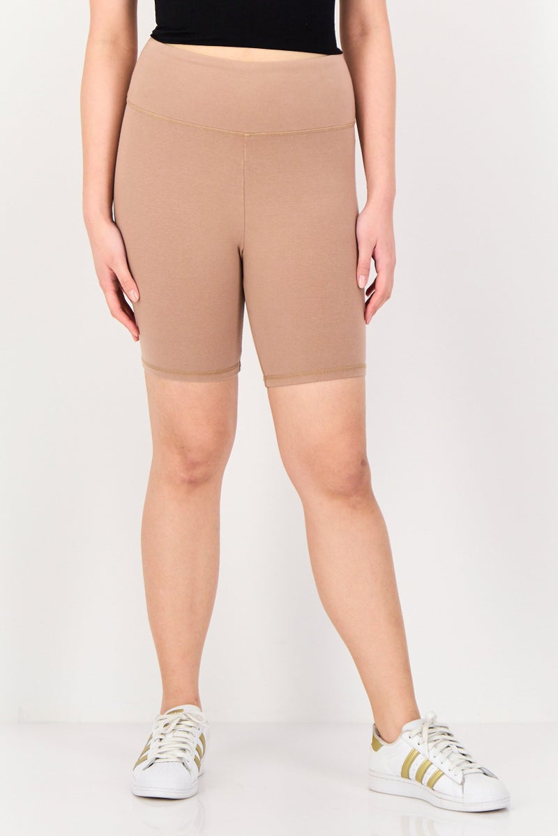 FOREVER 21 Women Sportswear Fit Plain Biker Shorts, Pure Beige - Image 1