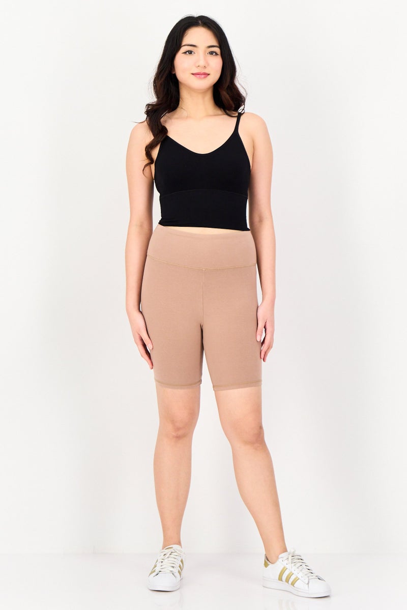 FOREVER 21 Women Sportswear Fit Plain Biker Shorts, Pure Beige - Image 4
