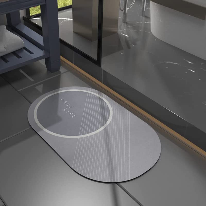 TAPUJI Bath Mat Rug Innovative Super Absorbent Quick Dry Thin Profile Bathroom Rugs with Rubber Backed Soft Bath Rugs Mats for Shower Sink Bathtub 60x40cm Grey