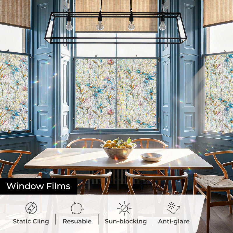 ADD.HERES Window Privacy Film Home Room Bathroom Spring Decor Car Decorations, Stained Glass Window Film, Static Cling Window Film, Window Tintï¼ŒRainbow Window Film (Blue Lotus, 17.5" X 78.7") - Image 3