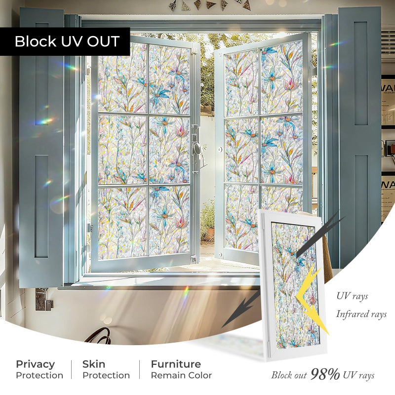 ADD.HERES Window Privacy Film Home Room Bathroom Spring Decor Car Decorations, Stained Glass Window Film, Static Cling Window Film, Window Tintï¼ŒRainbow Window Film (Blue Lotus, 17.5" X 78.7") - Image 4