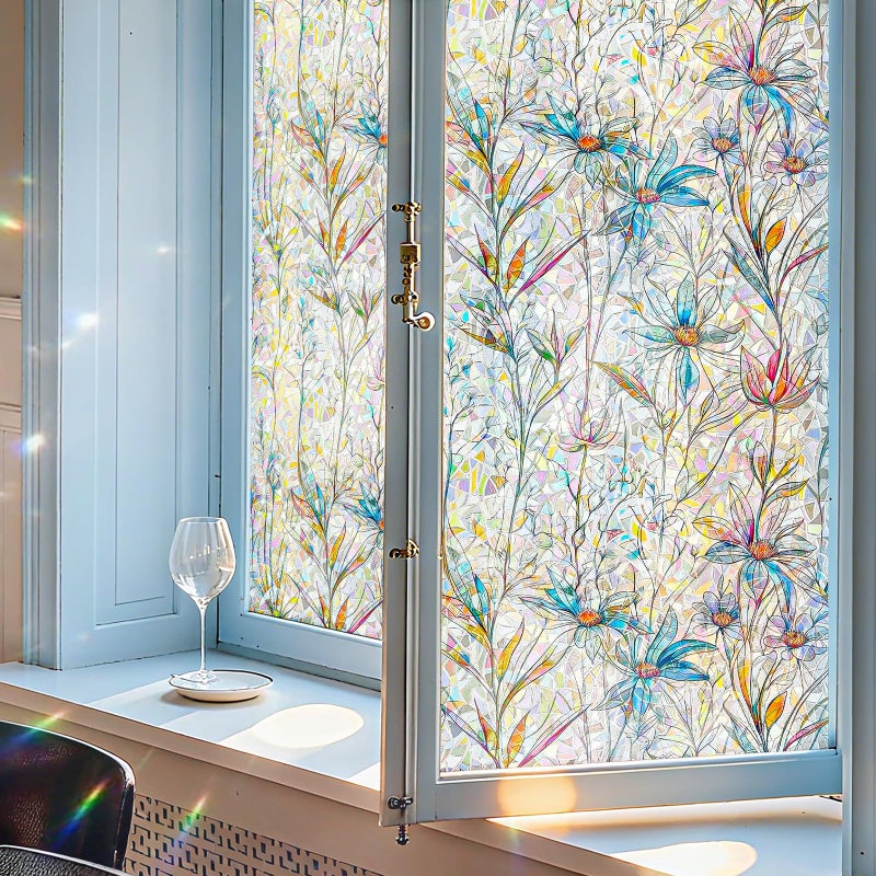 ADD.HERES Window Privacy Film Home Room Bathroom Spring Decor Car Decorations, Stained Glass Window Film, Static Cling Window Film, Window Tintï¼ŒRainbow Window Film (Blue Lotus, 17.5" X 78.7") - Image 5