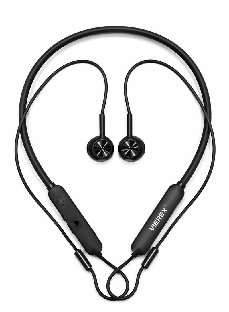 Vierex VE-F1 Wireless Sports Neckband Earphones – IPX5 Waterproof Bluetooth Headphones with Microphone, 7-Hour Playtime & Secure Fit for Running, Gym, and Workouts – Black - Image 1