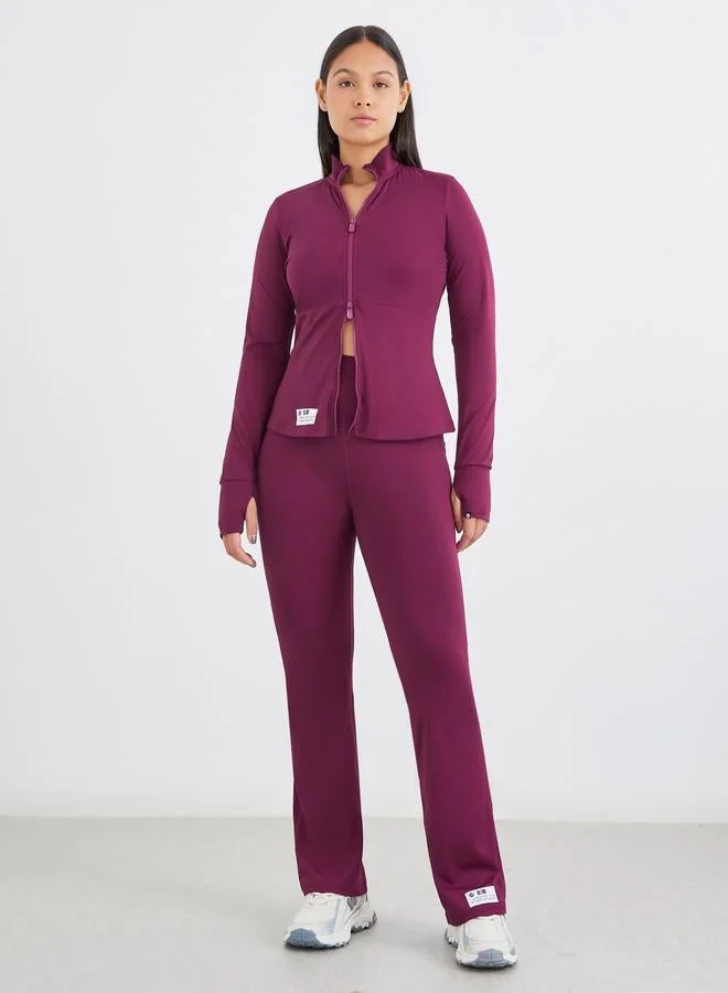 Styli Active Burgundy Gymspire Edition - Label and Tab Dual Way Zip Detail Jacket for Women | Best Price UAE