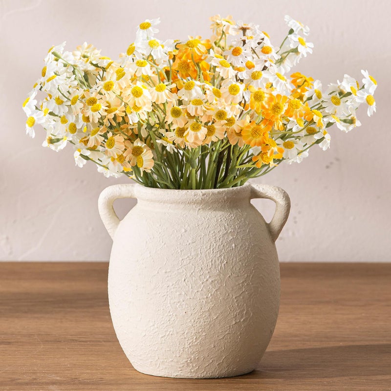 Dobbyby Ceramic Flower Small Vase 6 inch Farmhouse Rustic Vase Decorative Pottery Terracotta Vases for Home Decor Table Mantle Fireplace Living Room Bathroom Wedding Centerpiece - Image 1