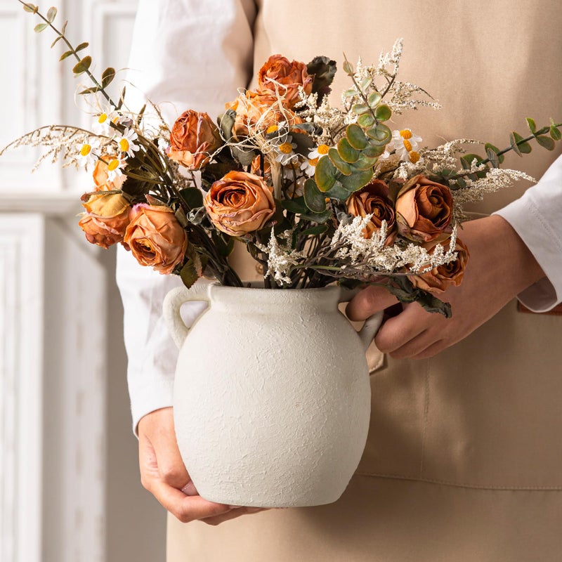 Dobbyby Ceramic Flower Small Vase 6 inch Farmhouse Rustic Vase Decorative Pottery Terracotta Vases for Home Decor Table Mantle Fireplace Living Room Bathroom Wedding Centerpiece - Image 3