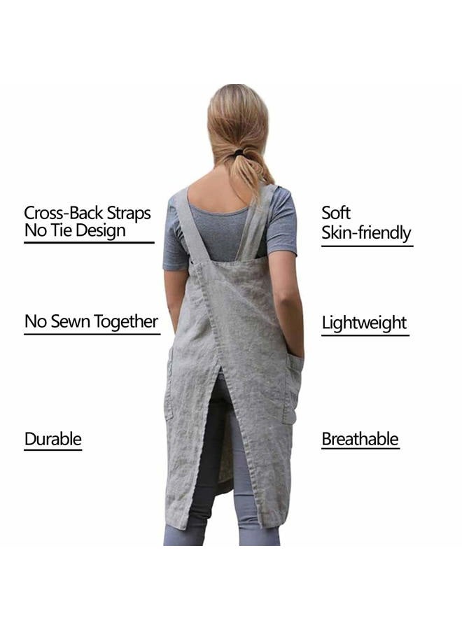 VLZUFE Cotton Linen Apron for women Cross Back Apron Pinafore Dress for Baking Cooking Gardening Work, Green, 3XL - Image 4