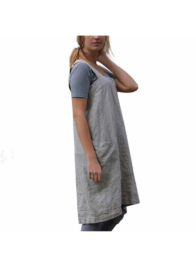VLZUFE Cotton Linen Apron for women Cross Back Apron Pinafore Dress for Baking Cooking Gardening Work, Green, 3XL - Image 2