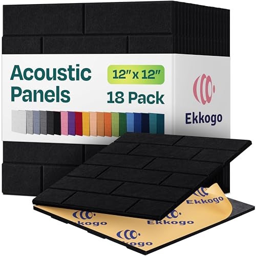 Ekkogo Acoustic Panels 18-Pack Soundproof Wall Panels 12"X12"X0.4" Brick Style Sound Panels Premium Sound Dampening Panels Easy Self Adhesive Installation - [Deep Black] - Image 1