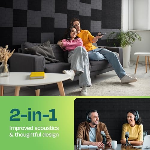 Ekkogo Acoustic Panels 18-Pack Soundproof Wall Panels 12"X12"X0.4" Brick Style Sound Panels Premium Sound Dampening Panels Easy Self Adhesive Installation - [Deep Black] - Image 2