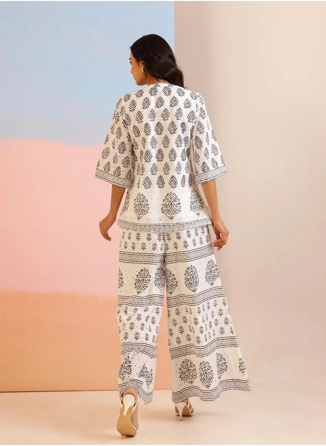 sanskrutihomes Sanskrutihomes Floral Printed Cotton Top and Pants Co-Ords
