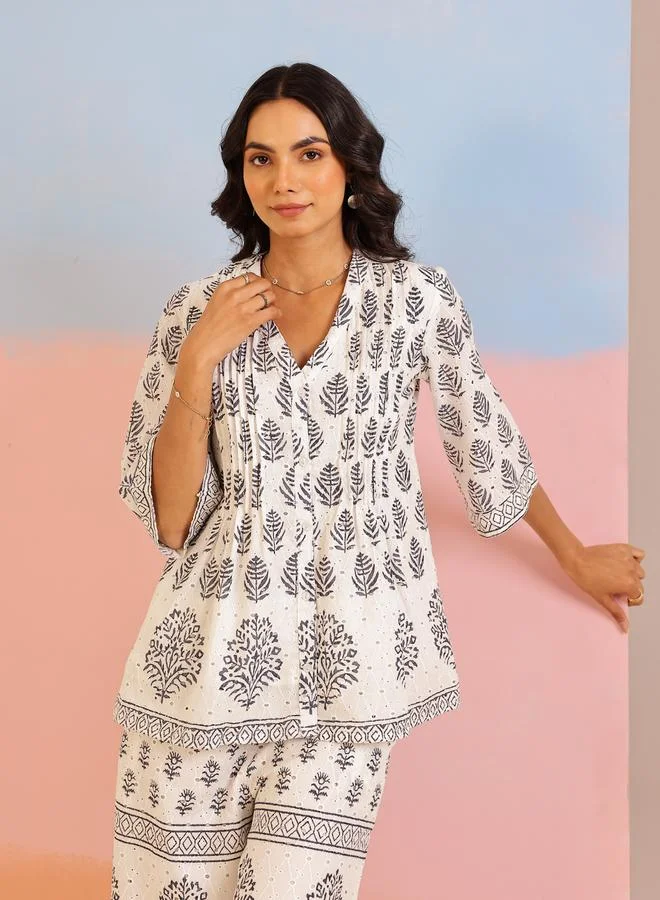 sanskrutihomes Sanskrutihomes Floral Printed Cotton Top and Pants Co-Ords