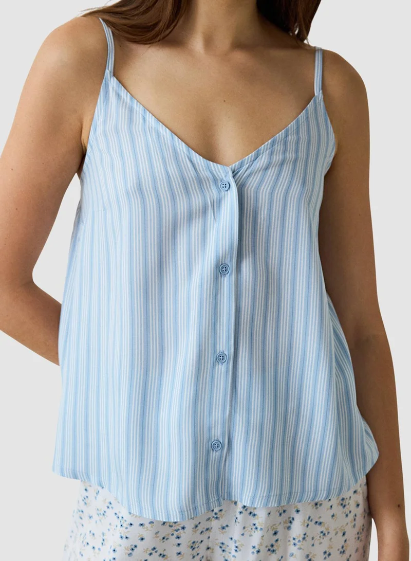 Penti Light Blue Lilah Striped V-Neck Tank Top