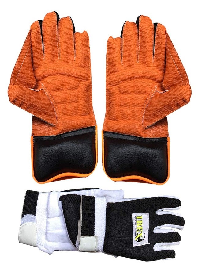 JetFire Ibex College Wicket Keeping Gloves Combo with Black Inner Gloves Wicket Keeping Gloves (Men, Orange, Black) - Image 2