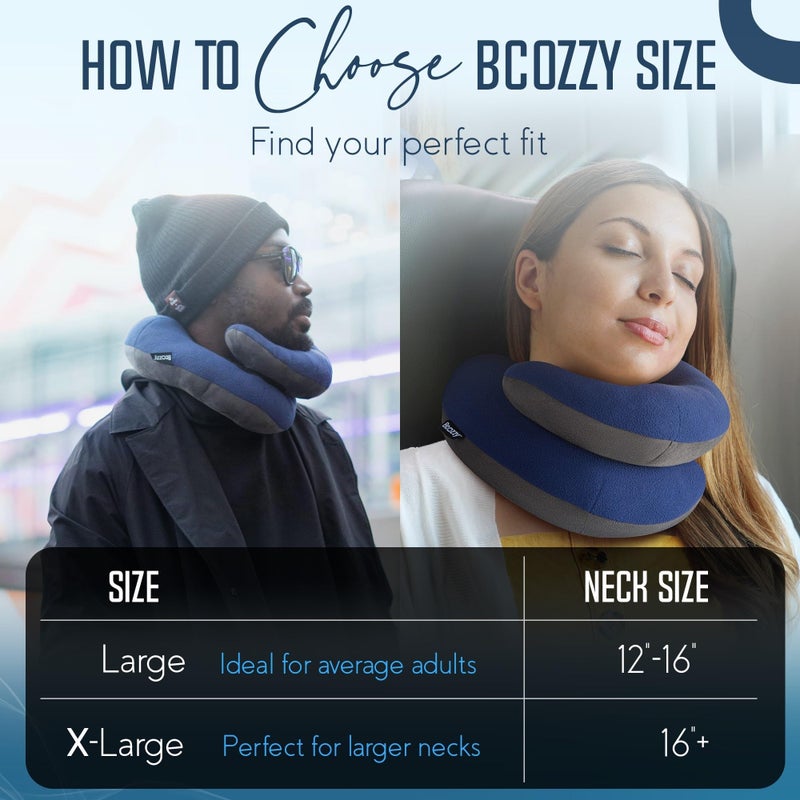 BCOZZY Travel Neck Pillow for Airplane â€“ Patented Double Support for Head, Neck, and Chin. Best for Long Flights, Plane Sleeping, and Car Rides. Adjustable Size. Fully Washable. Carry Bag. Large, Navy - Image 5