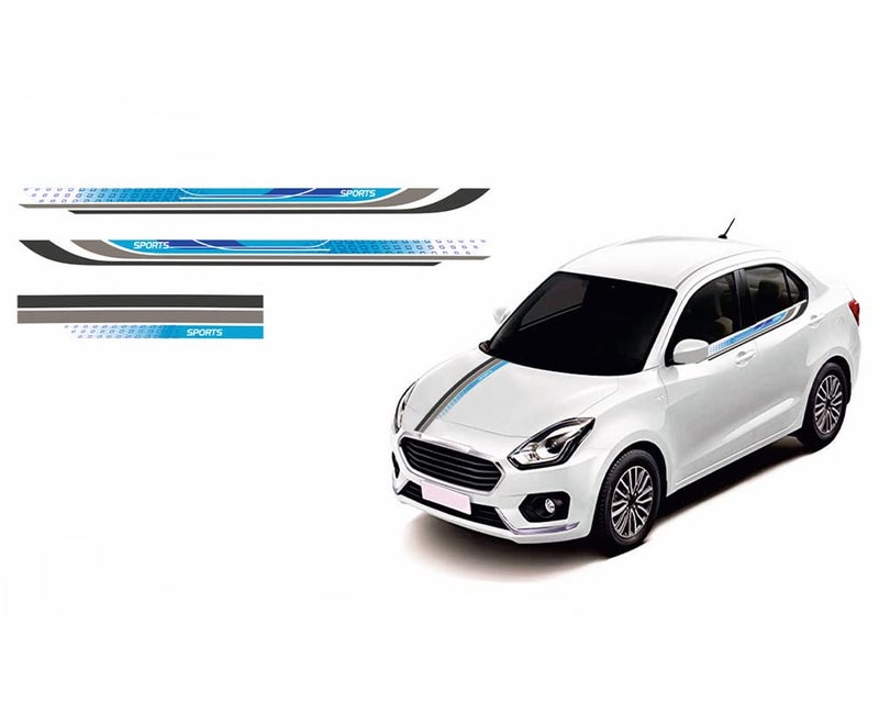 Automaze Vinyl Car Side Decal Full Body Racing Sticker Graphics Compatible For Maruti Suzuki Dzire 2018-2022 Models (Blue, Both Sides, 0470) - Image 3