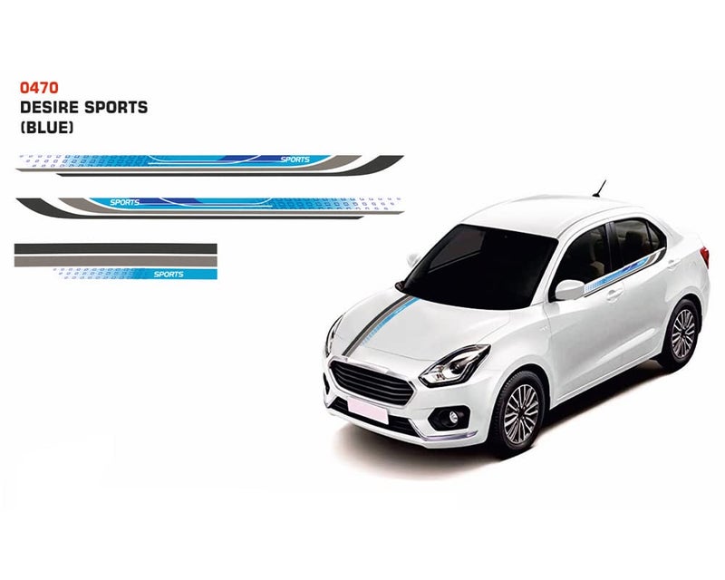 Automaze Vinyl Car Side Decal Full Body Racing Sticker Graphics Compatible For Maruti Suzuki Dzire 2018-2022 Models (Blue, Both Sides, 0470) - Image 2