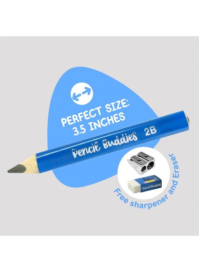 Pencil Buddies Jumbo Kids Triangle Pencils for Preschoolers, Kindergarten, Toddlers & Beginners (2 Sets) - 8 Short Triangular Pencils & Sharpener, Fat Pencils for Kindergarten, 2B (Light Blue, 2 Sets)  - Image 3