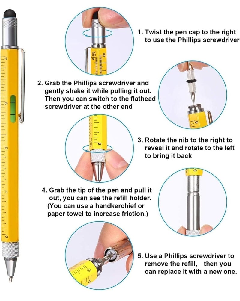 MATSON Unique 6 In 1 Pen Multitool With Ballpoint, Ruler, Screwdriver, Flat Head, Touch-Screen Stylus Pen Mini Multifunction Pen All-In-One Tech-Tool Pen With Refills (Multicolor) - Image 2