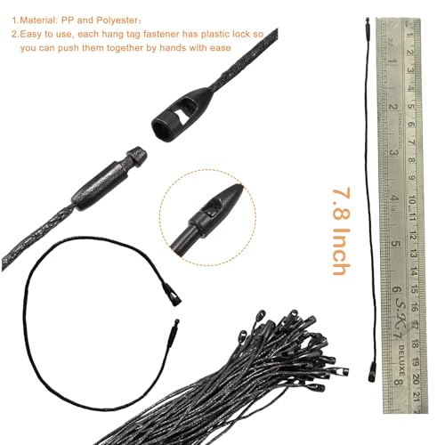 Aakriti Wax Hang Tag String Rope with Snap Lock Pin Loop Fastener Hook Ties for Clothes Gift Bags Price Tags Shoes Tag Rope for Belts Pocket Luggage Label Attachment (Black Wax Tag, 200pcs) - Image 2