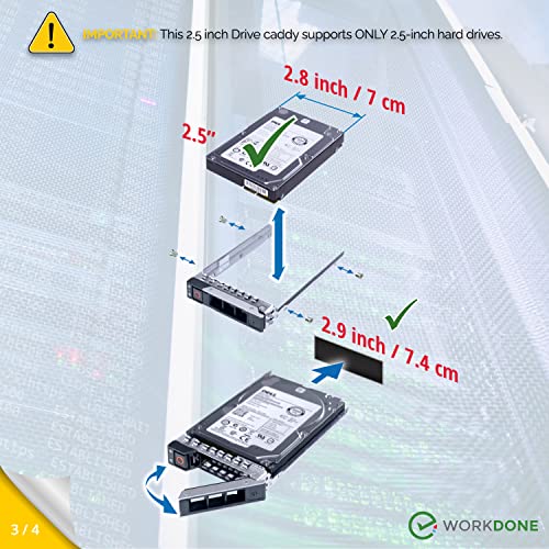 WORKDONE 4-Pack - 2.5" Hard Drive Caddy - Compatible for Dell PowerEdge Servers - 14th Gen R440 R640 R740 R740xd R840 R940 R6415 R650xs - Bright LED SSD SAS SATA NVMe Tray - Setup with Manual - Image 4