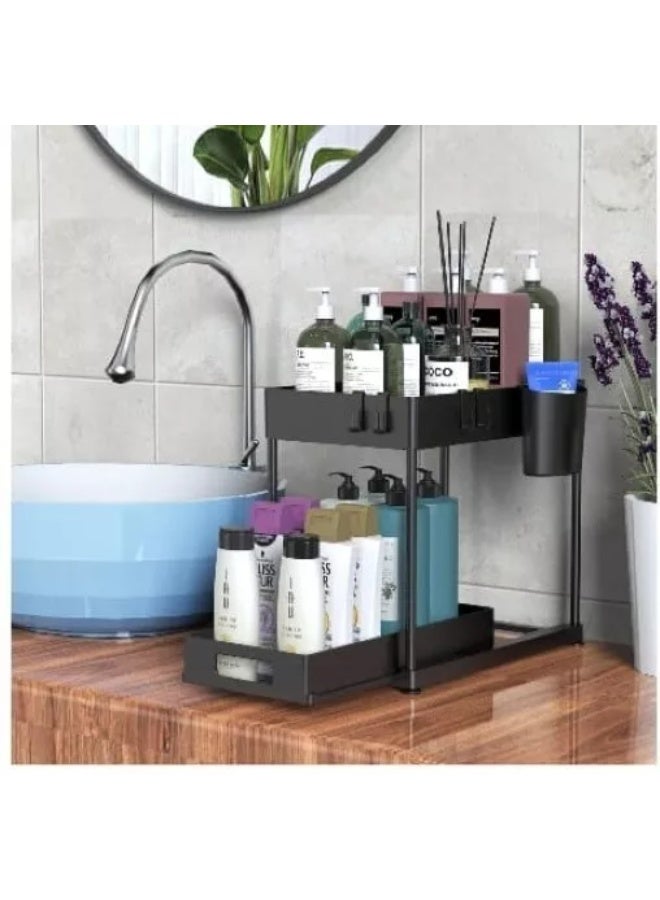 Under Sink Storage Organiser, 2 Tier Bathroom Storage, Multi-Purpose U - Image 3