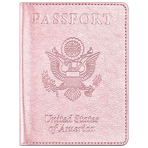 Eoehro Passport and Vaccine Card Holder Combo, Passport Cover with Vaccine Card Slot, Wallet, Passport Case Holder for Women and Men（AE-Rose gold - Image 1