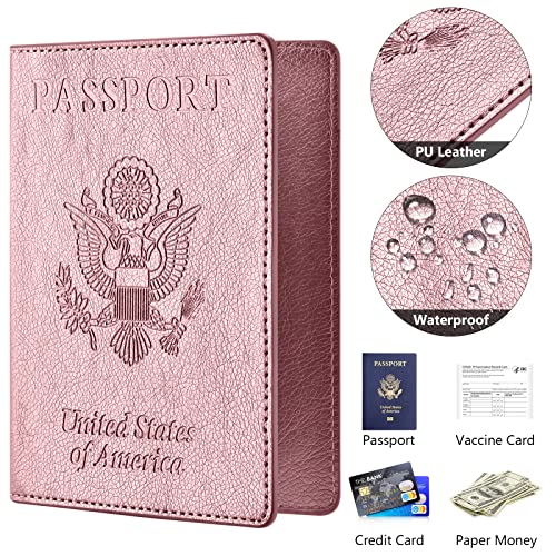 Eoehro Passport and Vaccine Card Holder Combo, Passport Cover with Vaccine Card Slot, Wallet, Passport Case Holder for Women and Men（AE-Rose gold - Image 4