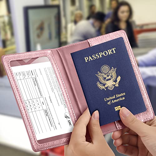 Eoehro Passport and Vaccine Card Holder Combo, Passport Cover with Vaccine Card Slot, Wallet, Passport Case Holder for Women and Men（AE-Rose gold - Image 2