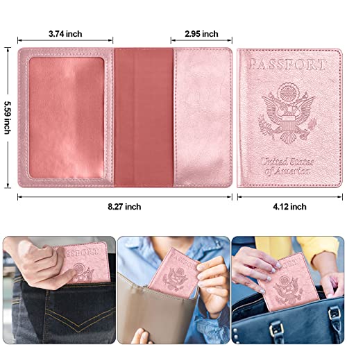 Eoehro Passport and Vaccine Card Holder Combo, Passport Cover with Vaccine Card Slot, Wallet, Passport Case Holder for Women and Men（AE-Rose gold - Image 3