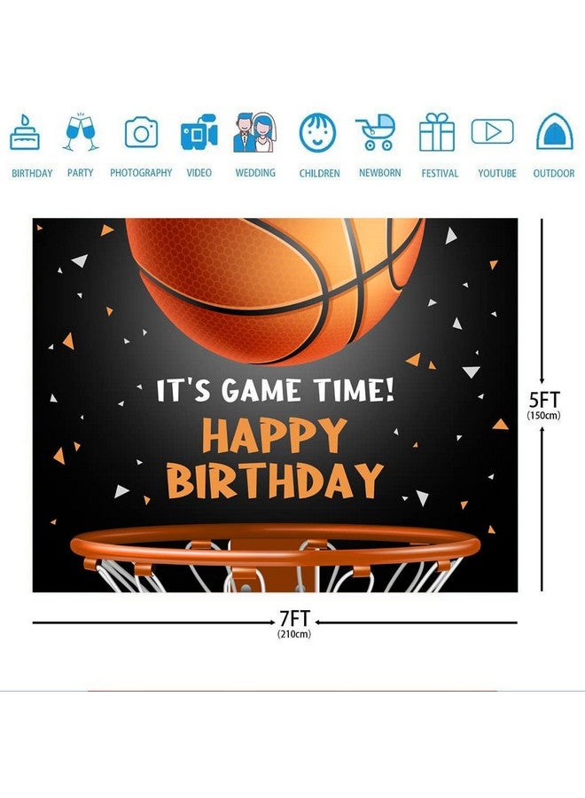 Ticuenicoa 7X5Ft Basketball Themed Backdrop Happy Birthday Party Decorations For Teens Kids Game Time Background For Photography Newborn Baby Birthday Party Cake Table Banner - Image 3