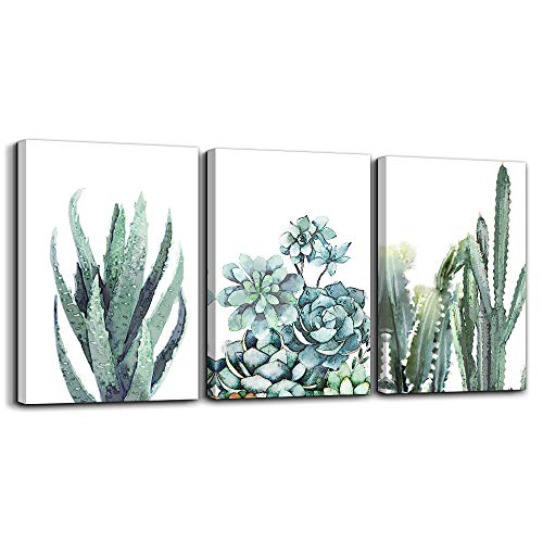 TTHYUEWS Canvas Wall Art for Living Room Bathroom Wall Decor for Bedroom Kitchen Artwork Canvas Prints Green Plant Flowers Painting 12" x 16" 3 Pieces Modern Framed Office Home Decorations Family Picture - Image 1