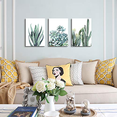 TTHYUEWS Canvas Wall Art for Living Room Bathroom Wall Decor for Bedroom Kitchen Artwork Canvas Prints Green Plant Flowers Painting 12" x 16" 3 Pieces Modern Framed Office Home Decorations Family Picture - Image 2