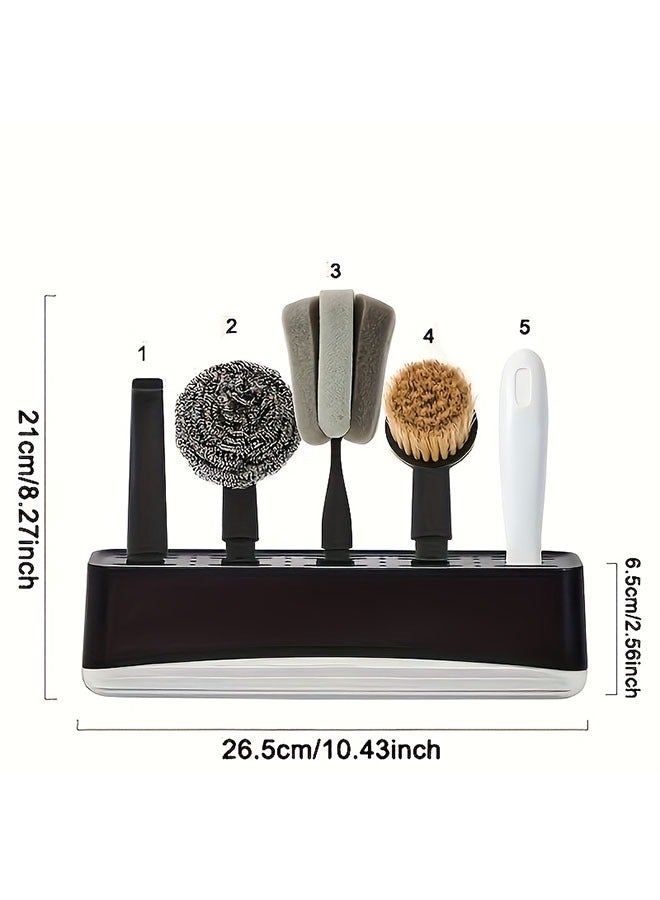 5 pack Cleaning Brush Set, multi-purpose kitchen Cleaning Brush Set with drain rack, wire brush, spong cup brush, pot brush, stove brush, suitable for kitchen Home cleaning, kitchen cleaning tools - Image 4