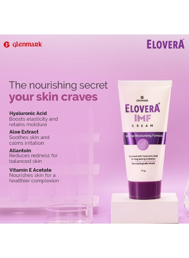Elovera Intense Moisturizing Cream IMF 75g | Enriched with Hyaluronic Acid with Anti Ageing benefits, Reduces Fine Lines & Wrinkles | Nourish & Rejuvenate Skin | Dermatologically Tested | Paraben Free - Image 2