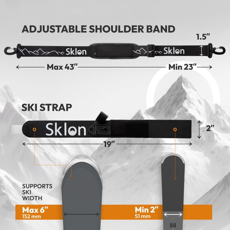 Sklon Ski Strap and Pole Carrier | Avoid the Struggle and Effortlessly Transport Your Ski Gear Everywhere You Go | Features Cushioned Shoulder Sling | Great for Families - Men, Women and Kids - Black - Image 4