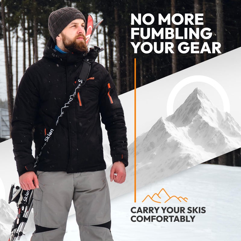 Sklon Ski Strap and Pole Carrier | Avoid the Struggle and Effortlessly Transport Your Ski Gear Everywhere You Go | Features Cushioned Shoulder Sling | Great for Families - Men, Women and Kids - Black - Image 2