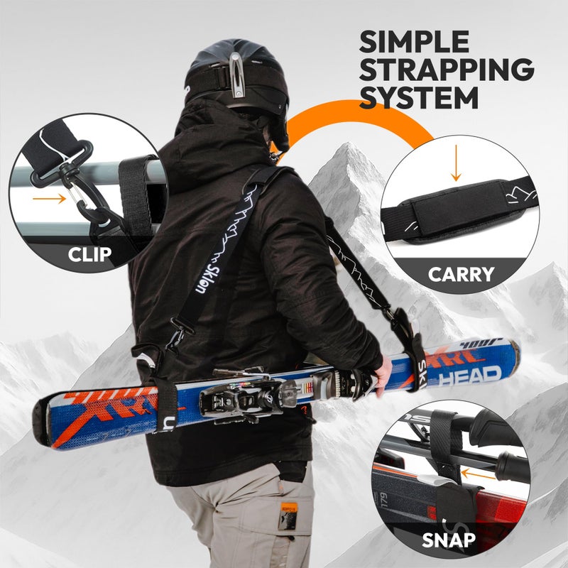 Sklon Ski Strap and Pole Carrier | Avoid the Struggle and Effortlessly Transport Your Ski Gear Everywhere You Go | Features Cushioned Shoulder Sling | Great for Families - Men, Women and Kids - Black - Image 3