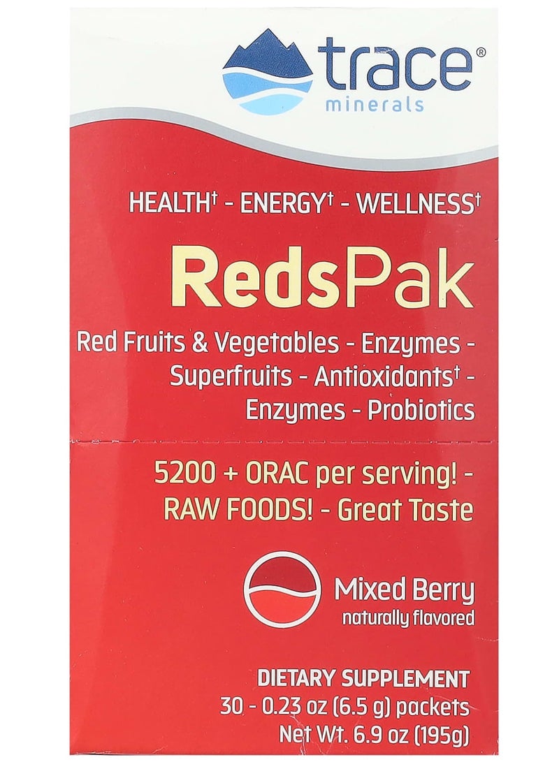 Trace Minerals Reds Pak, Mixed Berry, 30 Packets, 0.23 oz (6.5 g) Each