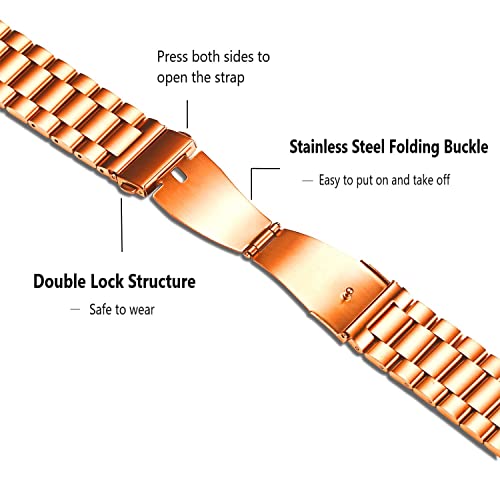MORANO Moran Stainless Steel Watch Band Quick Release Replacement Metal Strap 20mm 22mm for Men Women (Rose Gold+Folding Clasp, 22mm) - Image 5