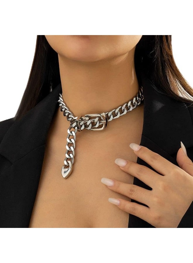Kercisbeauty Silver Statement Belt Style Chunky Chain Choker Necklace For Women Girls Punk Jewelry For Special Occasion (Silver) - Image 1