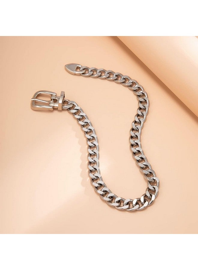 Kercisbeauty Silver Statement Belt Style Chunky Chain Choker Necklace For Women Girls Punk Jewelry For Special Occasion (Silver) - Image 4