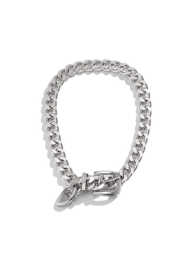 Kercisbeauty Silver Statement Belt Style Chunky Chain Choker Necklace For Women Girls Punk Jewelry For Special Occasion (Silver) - Image 2
